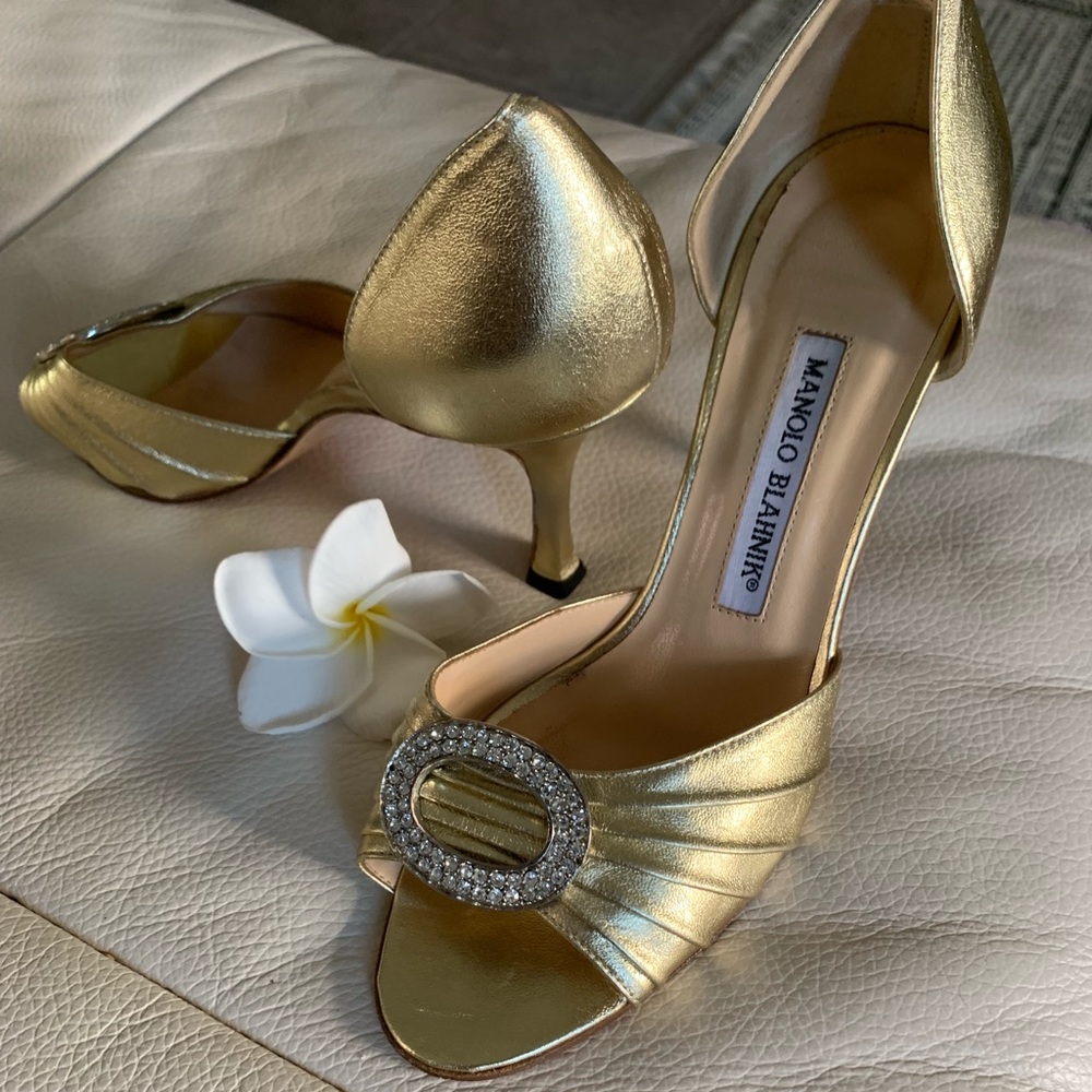 Manolo Blahnik D’Orsay gold heels